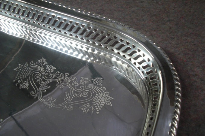 Large Silver Plated Tray -  26"l, 8"w, 2-1/2"handles