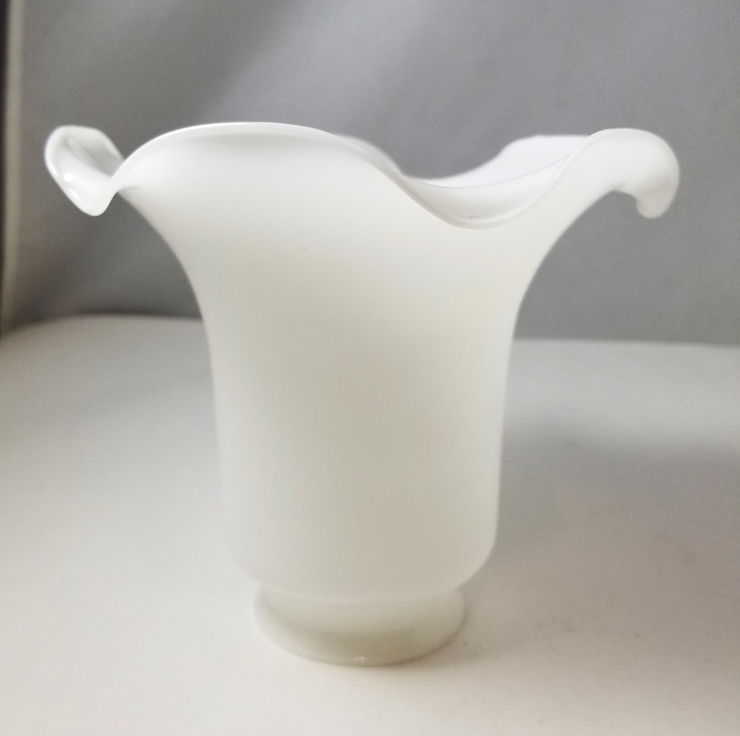 Decoratively Modern Glass Fixture Shade in White - 6 inch diameter at widest point with a 2.25 inch fitter.
