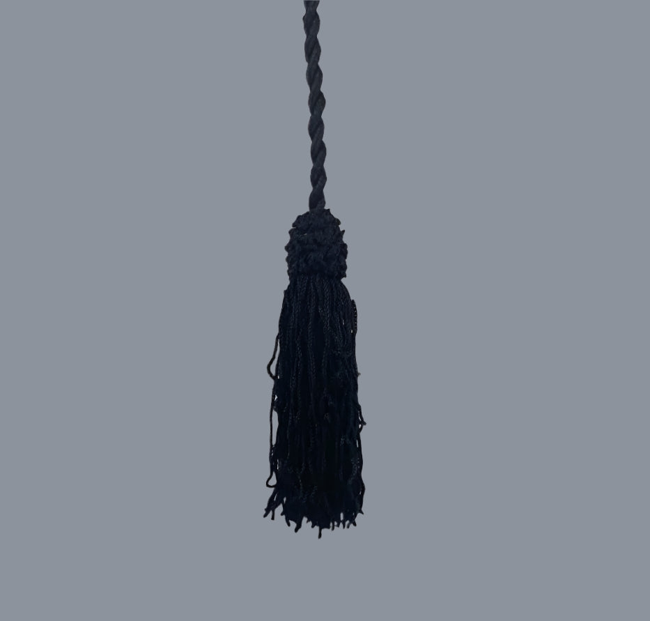 20" Black Pull Tassel with Beaded Chain & Metal Fitting
