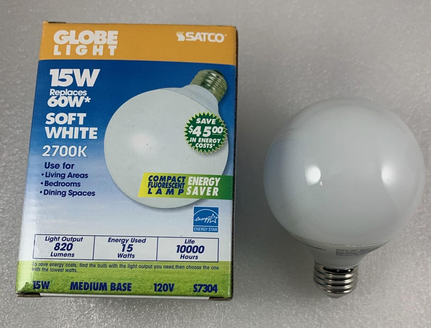 G25 Compact Fluorescent 15W  -  120V Soft White  bulb