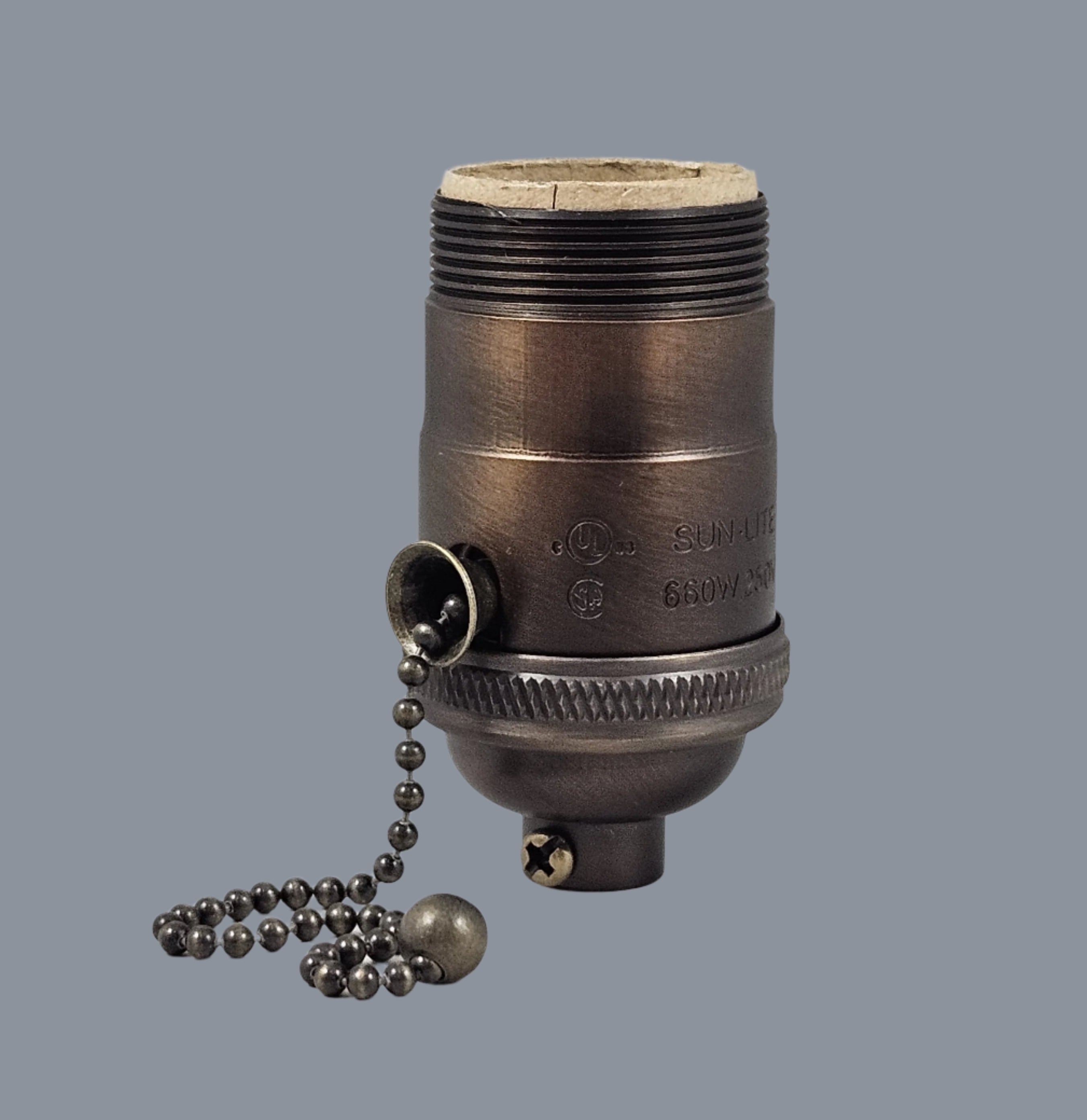 UNO Threaded - Dark Antique Brass Heavy Pull Chain Socket W/ S.S.- Cas ...