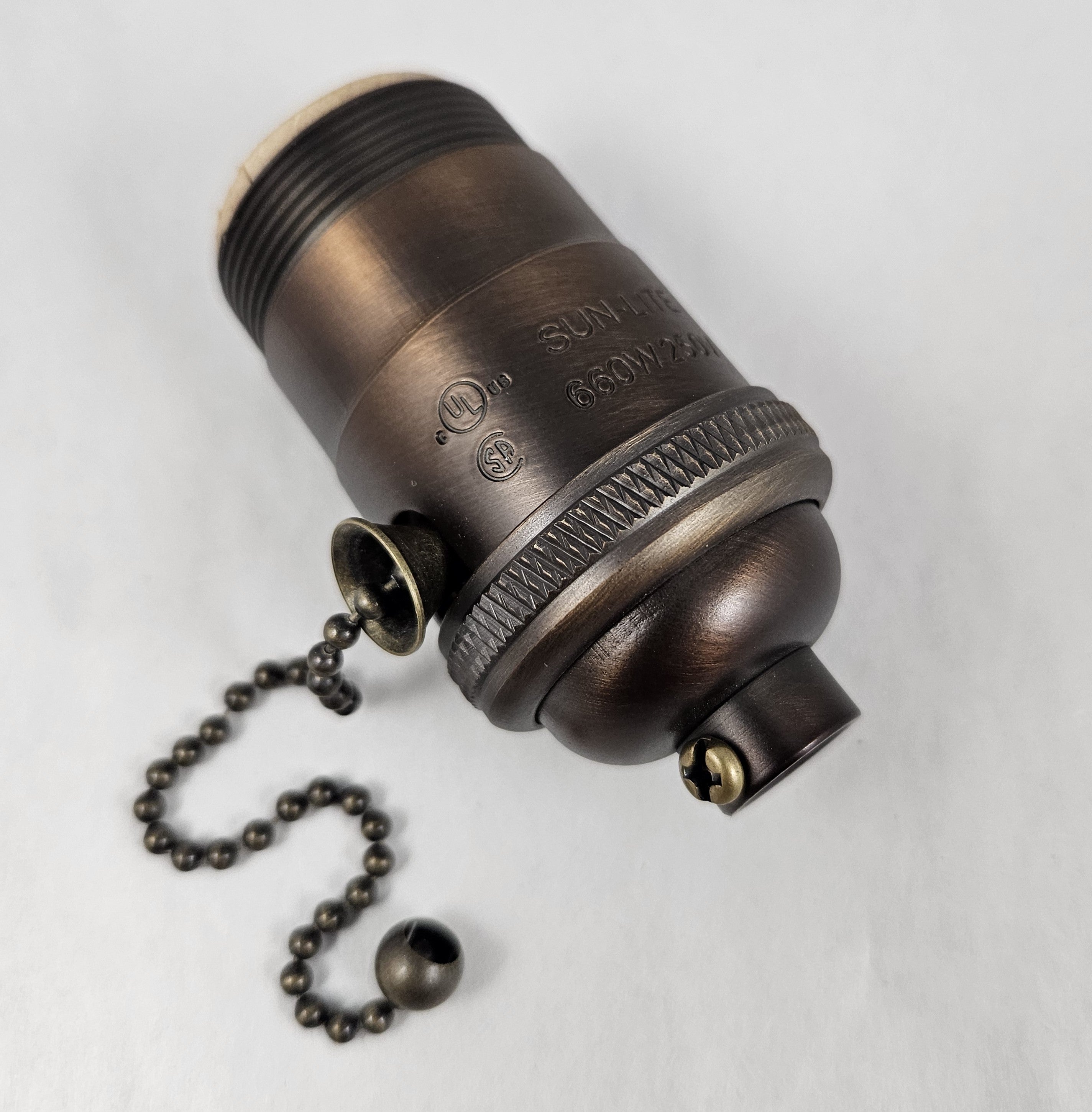 UNO Threaded - Dark Antique Brass Heavy Pull Chain Socket W/ S.S.- Cast Brass