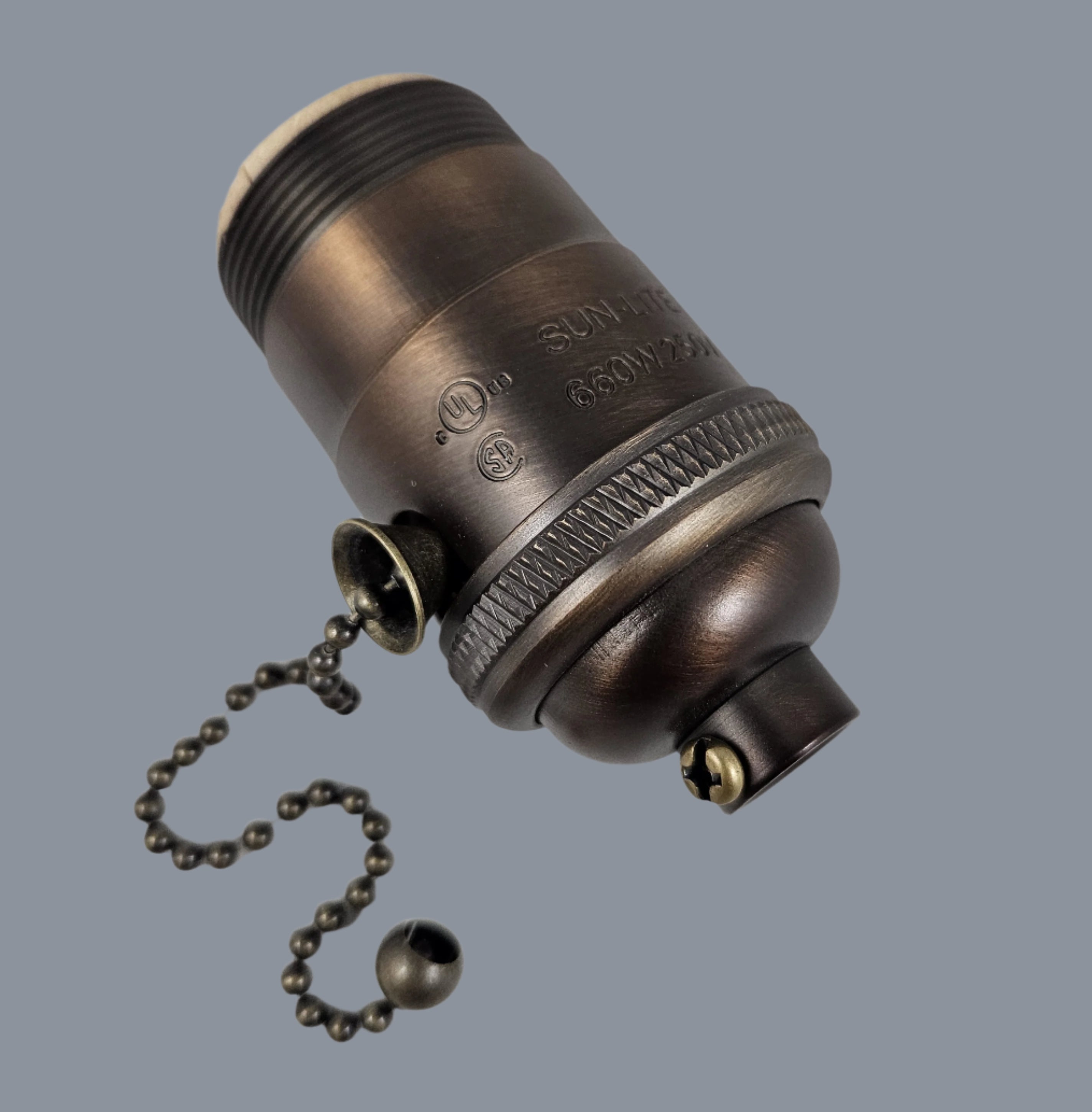 UNO Threaded - Dark Antique Brass Heavy Pull Chain Socket W/ S.S.- Cas ...