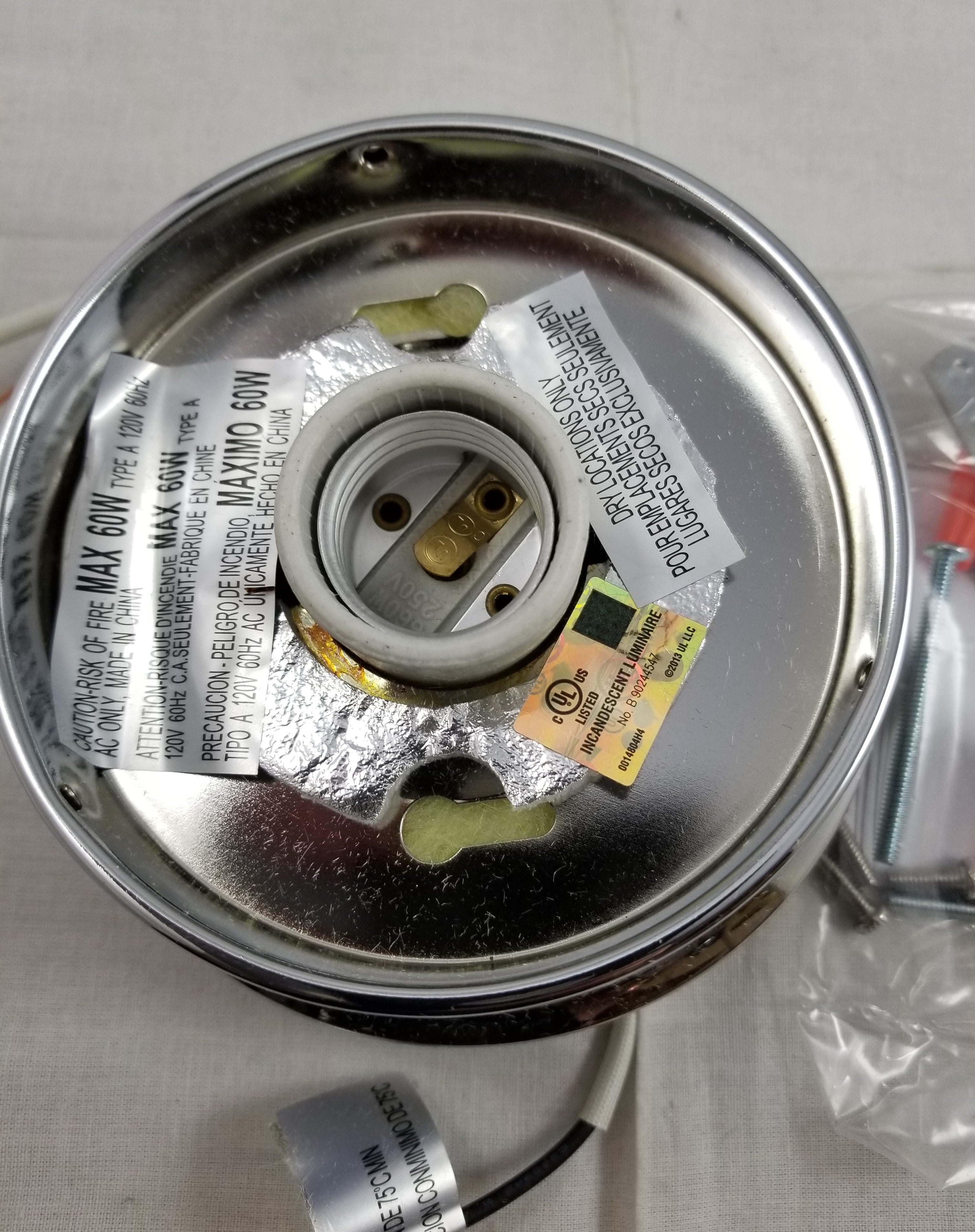 UL Listed Shiny Chrome Ceiling Collar Kit.