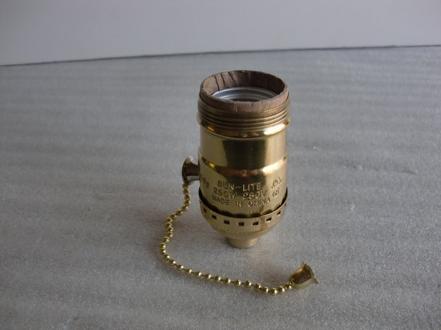 Shiny Brass "UNO" Thread Pull Chain Socket.