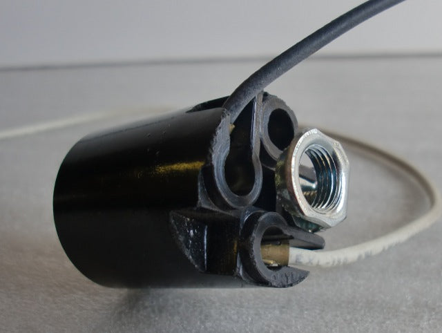 Brown Bakelite Fixture Socket with 1/8 IP hickey and 12" heat wire Leads