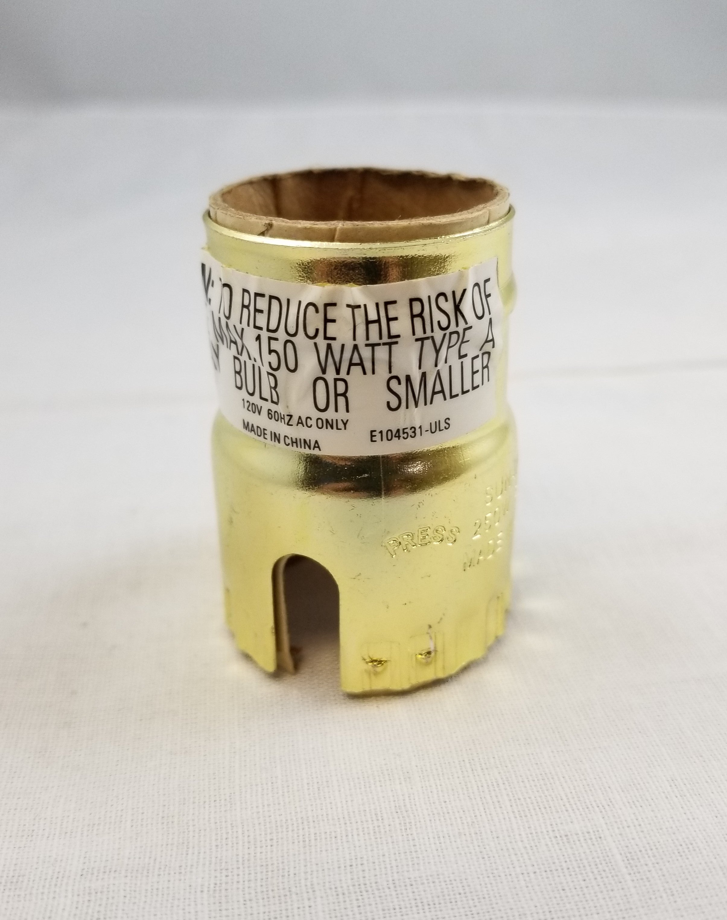Brite Gilt Socket Shell Key, Pull Chain, or Turn Knob w/ warning label