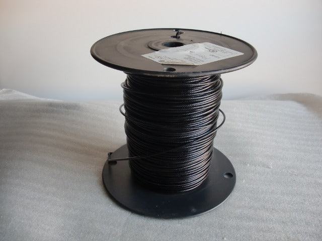 500 foot spool of High Heat Single Conductor Plastic Covered Black Fixture Wire.