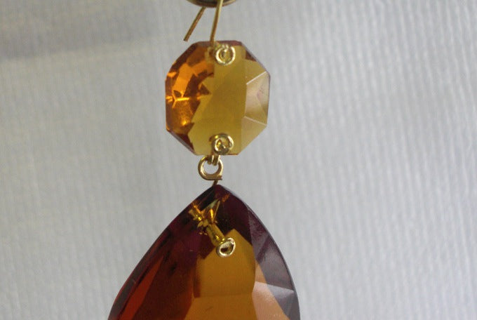Amber Crystal Pendalogues - 2" with Brass Pins