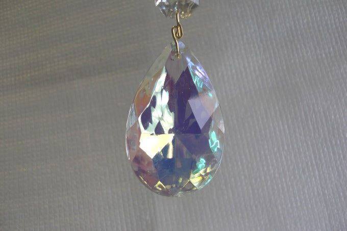 Crystal Pendalogues- 2" long- aurora borealis w/brass pins