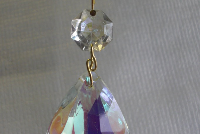 Crystal Pendalogues- 2" long- aurora borealis w/brass pins