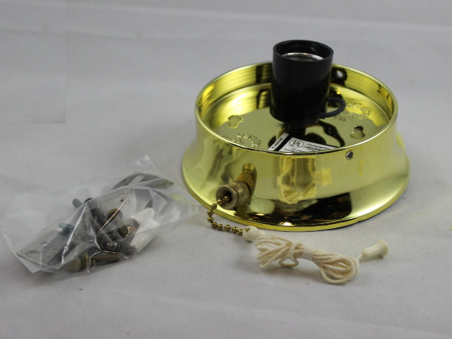 Ceiling Collar - Brass Plated - w/ Snap-In Socket and pull chain - 4" Fitter