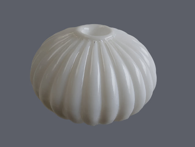Milk Glass Ribbed Glass in Elliptical Shape.