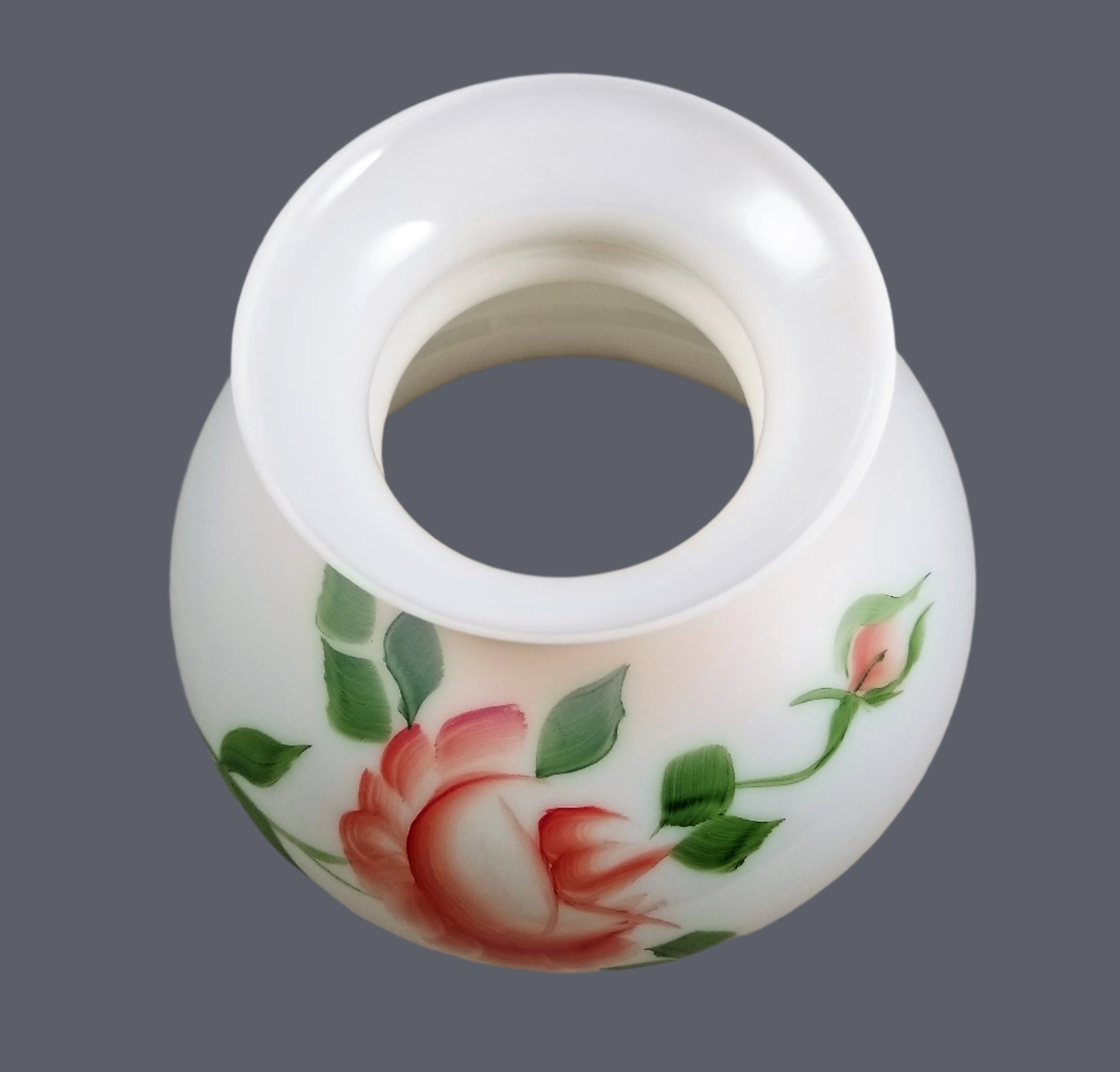 Light Pink Student Shade w/ Hand Painted Burgundy Rose and 7" Fitter