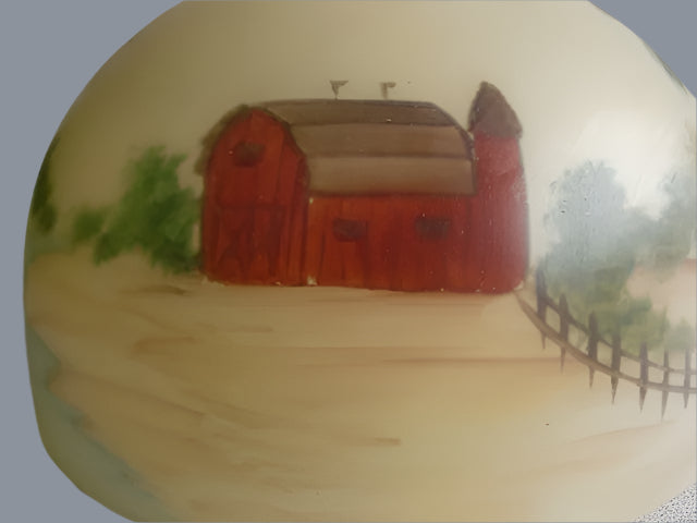 Americana Style Country Red Barn Painted on Glass Lamp Shade