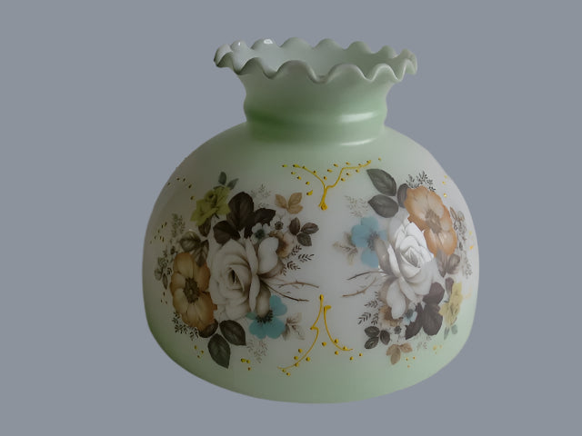 Satin Green Student Shade with Autumn Florals and a Crimp Top