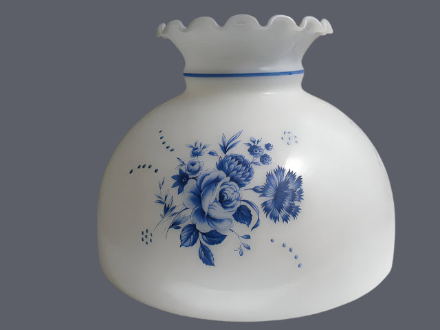 Blue Floral Opal Student Shade with Blue Stripe and a Crimp Top