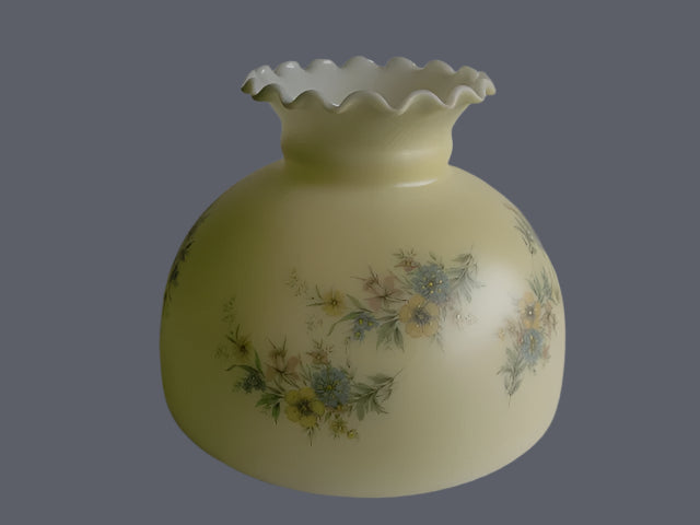 Canary Yellow Satin Student Shade with Pastel Flowers and a Crimp Top