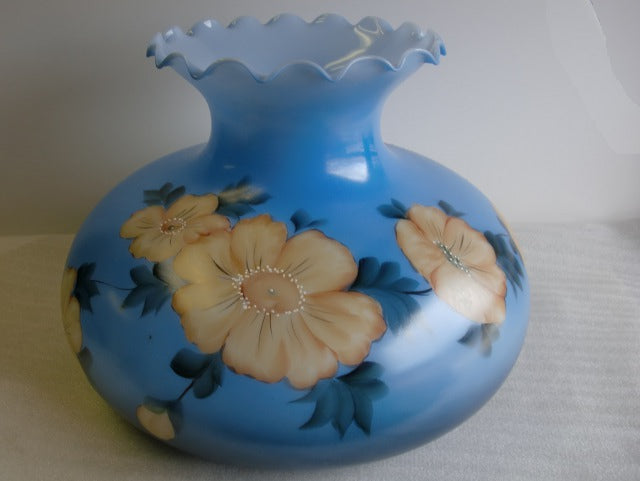 Classic Blue Student Shade with Decorative Cream Floral Design