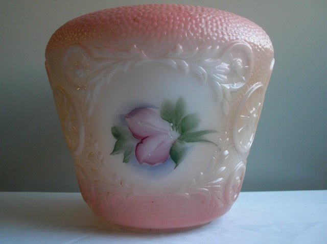 Embossed Texture Pink Glass Fount with Floral Design.