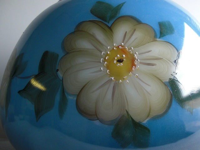 8-3/4" Hand Painted Glass Fount in Blue Floral Design