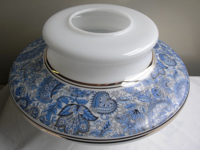 Blue Paisley/White Glass Decorated Fount