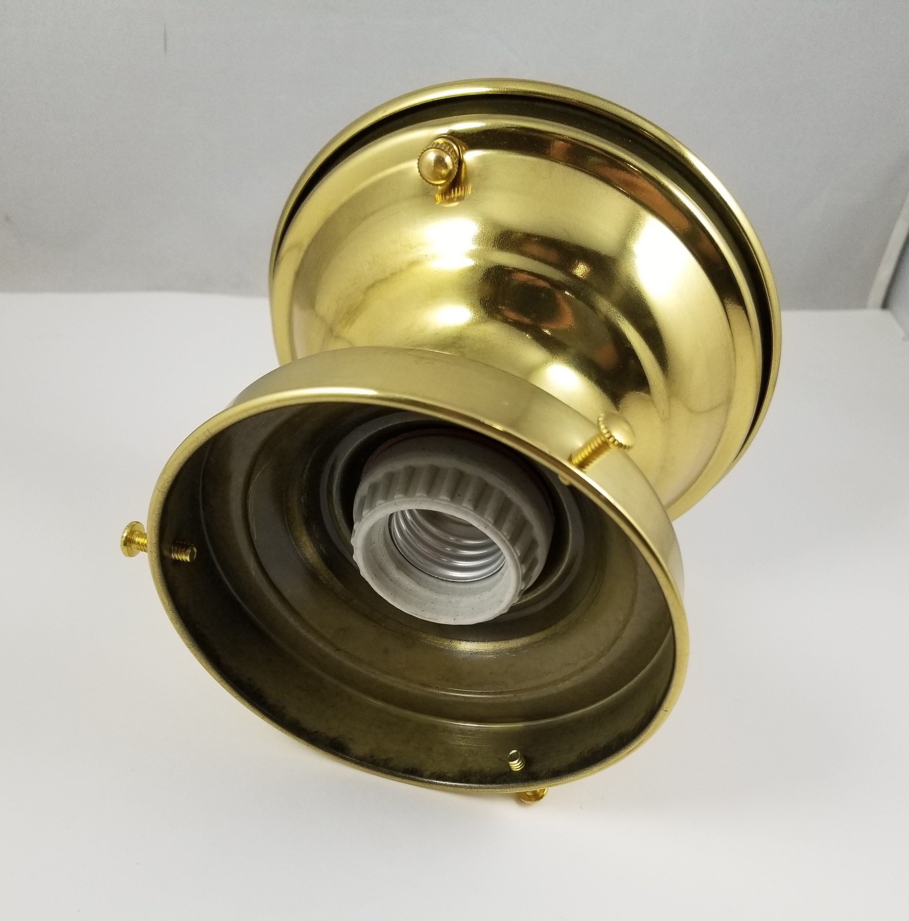 Brass Canopy and Holder 2-piece edison base socket, crossbar, screws, and knobs at 4 inches height.