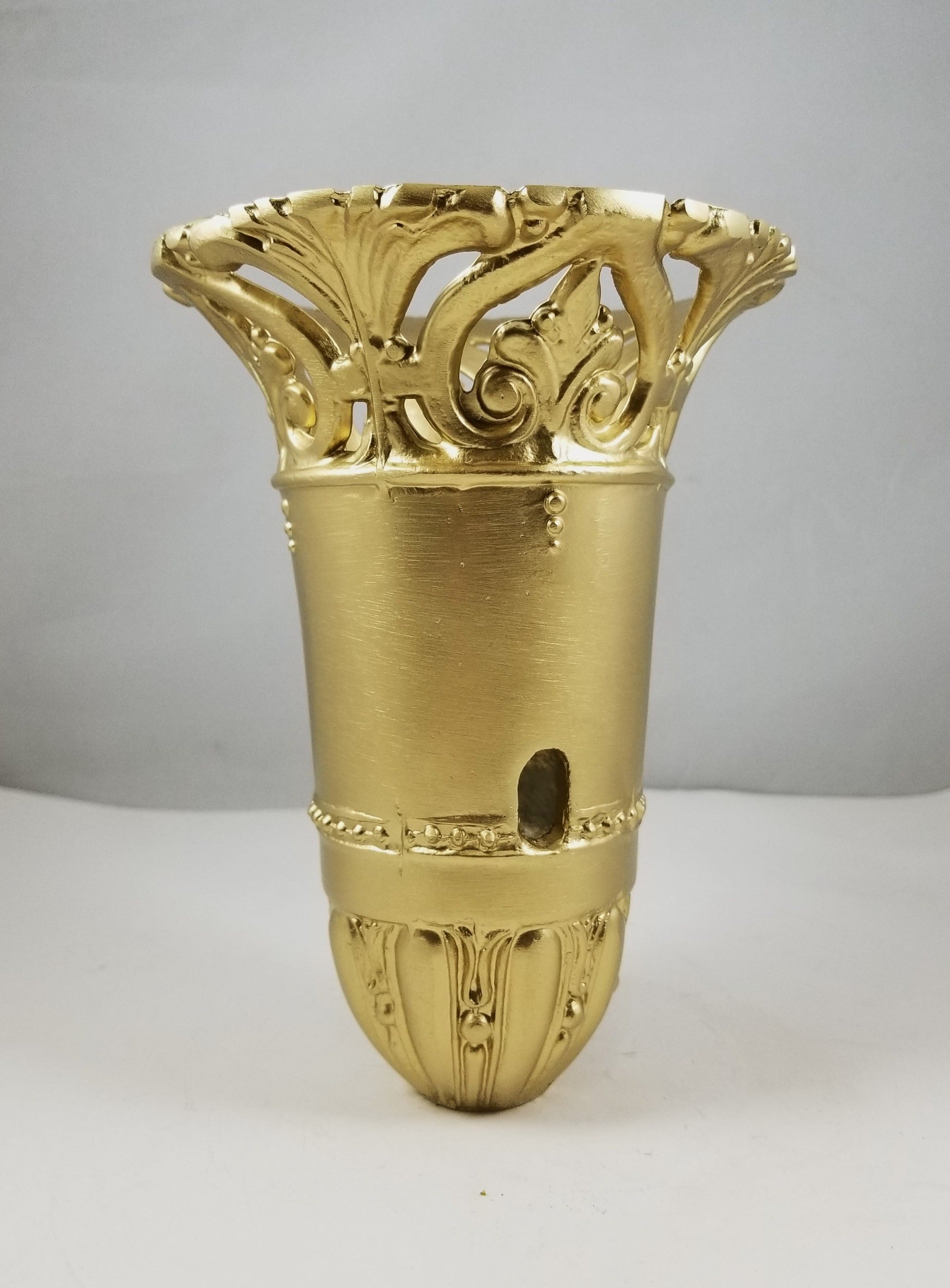 7" Brass Finish White Metal Ornate Torchiere Holder