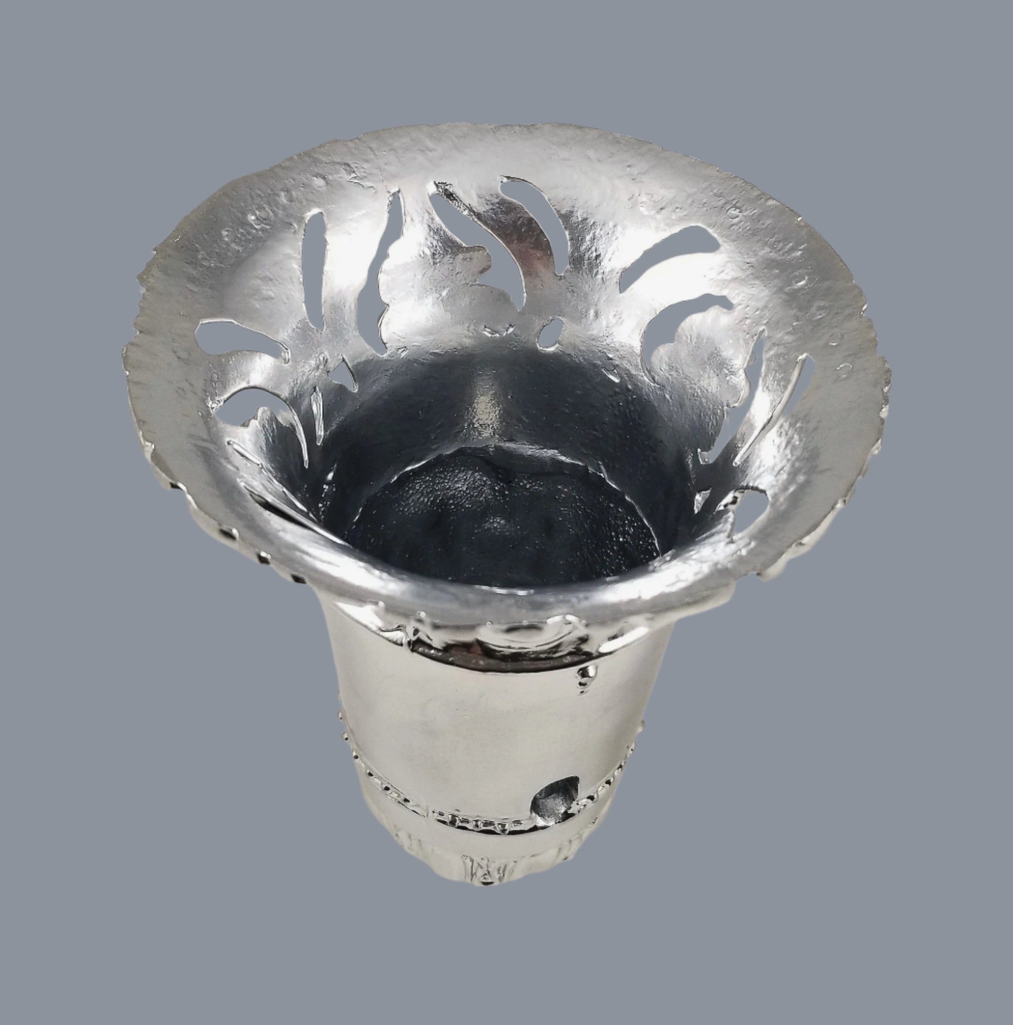 7" Chrome Finish White Metal Ornate Torchiere Holder